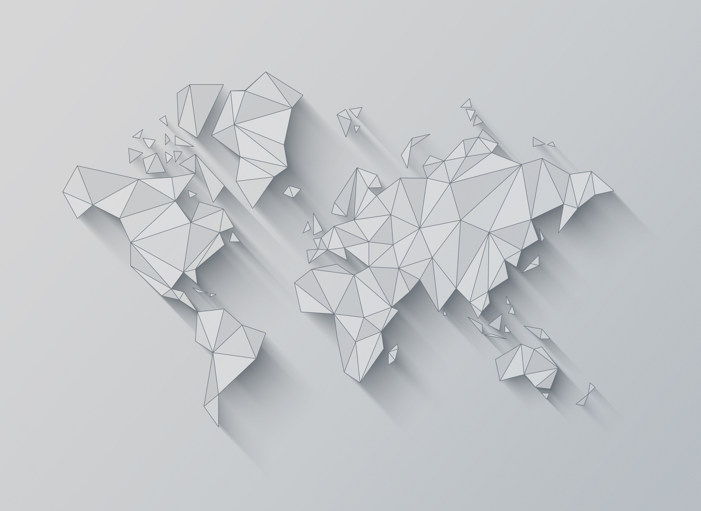 World map shape made of polygons. 3D illustration on a white bac